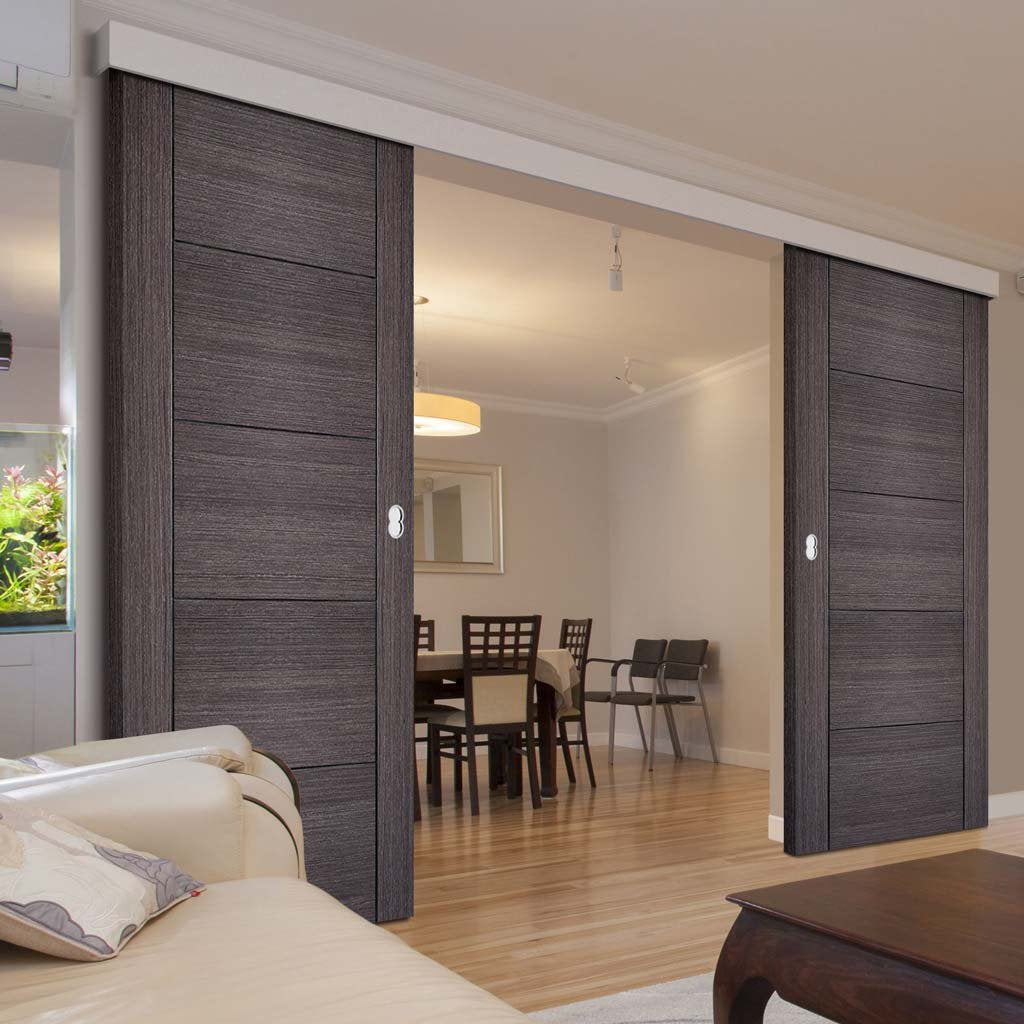 Bespoke Thruslide Surface Vancouver Ash Grey Door - Prefinished Sliding Double Door and Track Kit