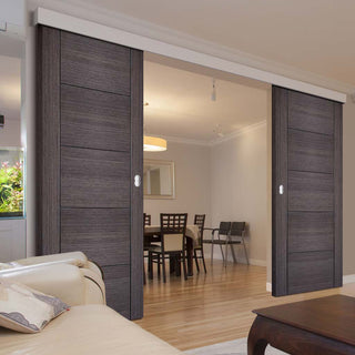 Image: Bespoke Thruslide Surface Vancouver Ash Grey Door - Prefinished Sliding Double Door and Track Kit