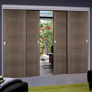 Image: Bespoke Thruslide Vancouver Chocolate Grey Door - 4 Sliding Doors and Frame Kit - Prefinished