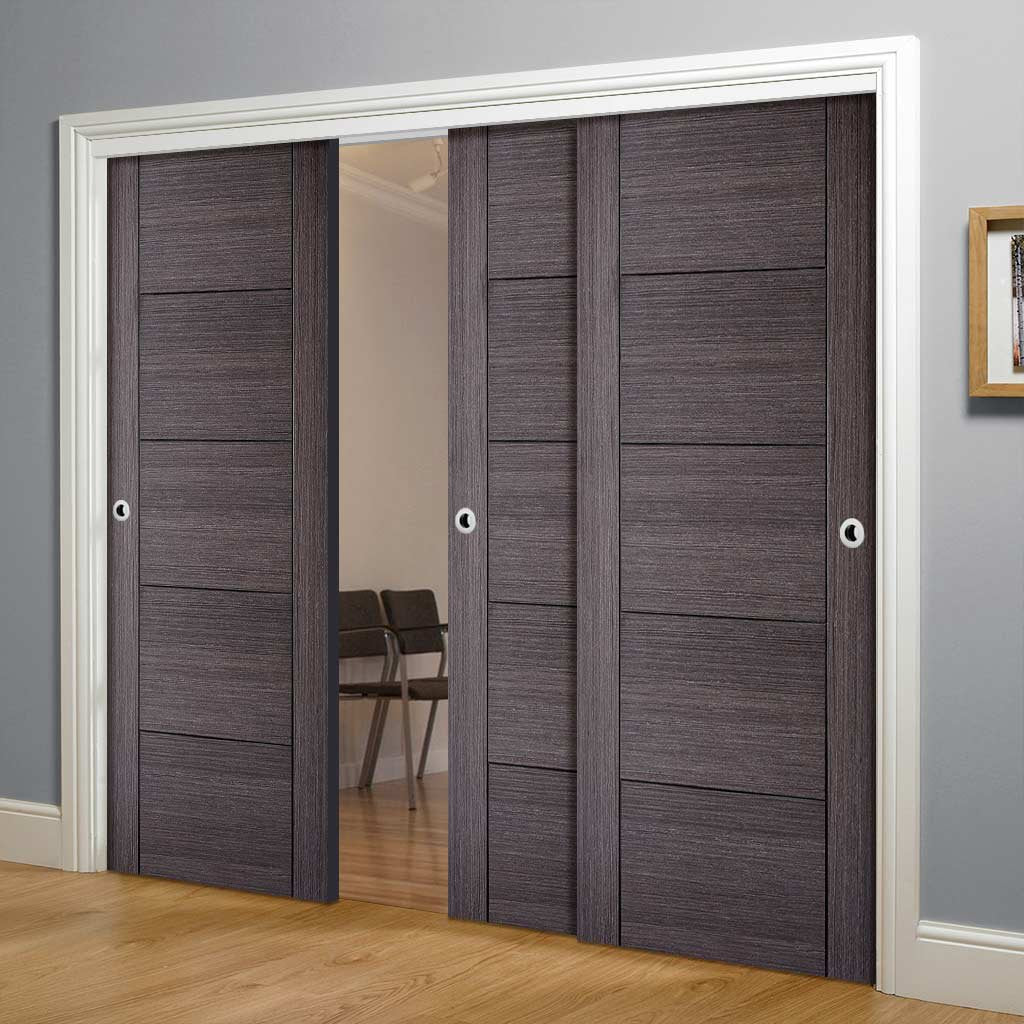 Bespoke Thruslide Vancouver Ash Grey Door - 3 Sliding Doors and Frame Kit - Prefinished