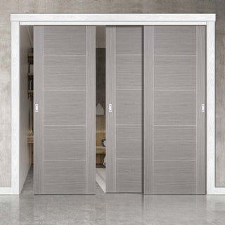 Image: Bespoke Thruslide Light Grey Vancouver Door - 3 Sliding Doors and Frame Kit - Prefinished