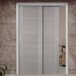 Image: Bespoke Thruslide Light Grey Vancouver Door - 2 Sliding Doors and Frame Kit - Prefinished