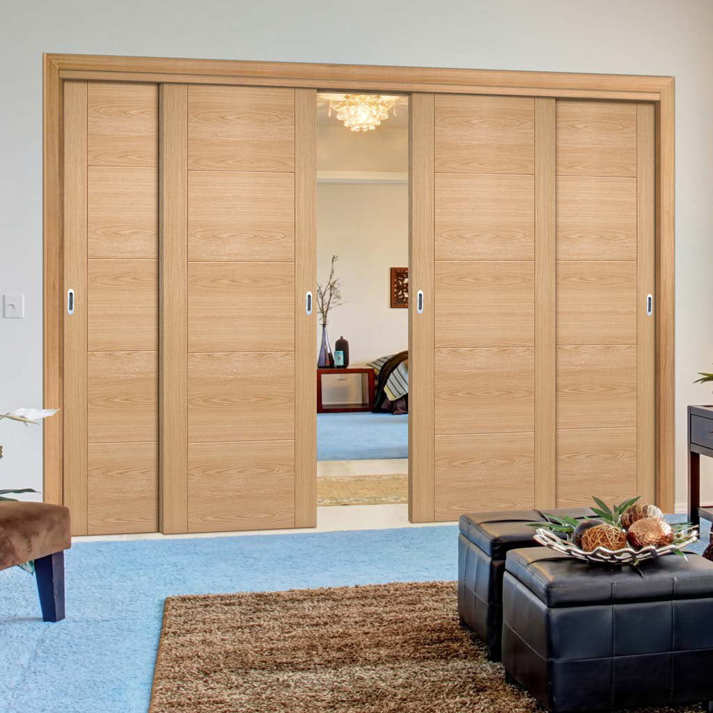 Bespoke Thruslide Vancouver Oak 5P Flush Door - 4 Sliding Doors and Frame Kit - Prefinished