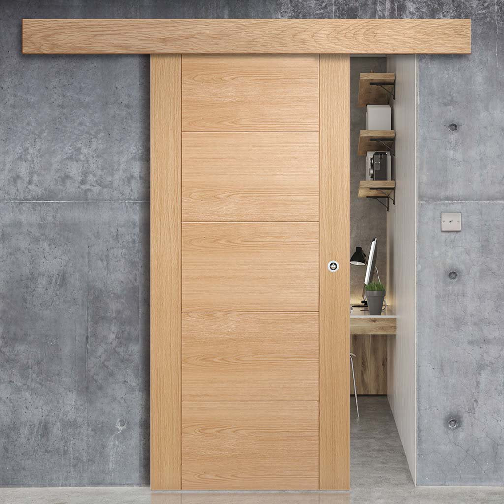 Bespoke Thruslide Surface Vancouver Oak 5P Flush Door - Sliding Door and Track Kit - Prefinished