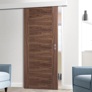 Image: Bespoke Thruslide Surface Vancouver Walnut 5P Flush Door - Sliding Door and Track Kit - Prefinished