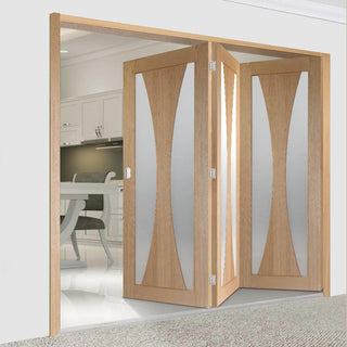 Image: Bespoke Thrufold Verona Oak Glazed Folding 3+0 Door - Prefinished