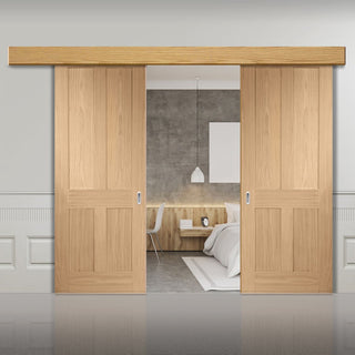 Image: Bespoke Thruslide Surface Victorian 4P Oak Shaker - Sliding Double Door and Track Kit