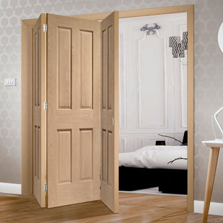 Image: Bespoke Thrufold Victorian Oak 4 Panel Folding 3+0 Door - No Raised Mouldings - Prefinished