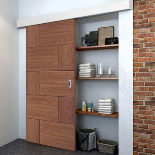 Image: Bespoke Thruslide Surface Ravenna Walnut Flush - Sliding Door and Track Kit - Prefinished