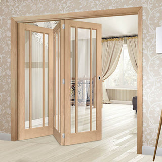 Image: Bespoke Thrufold Worcester Oak 3 Pane Glazed Folding 3+0 Door