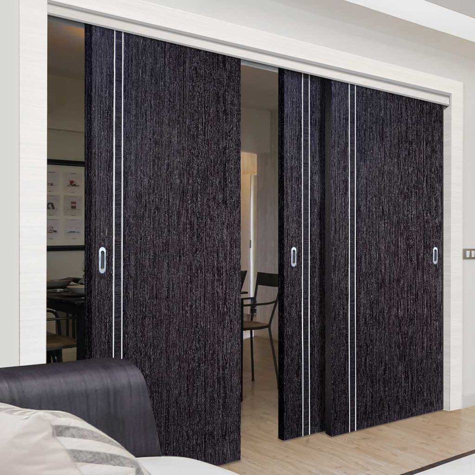 Bespoke Thruslide Ash Grey Zanzibar Door - 3 Sliding Doors and Frame Kit - Prefinished