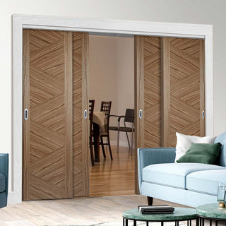 Image: Bespoke Thruslide Zeus Walnut Flush Door - 4 Sliding Doors and Frame Kit - Prefinished