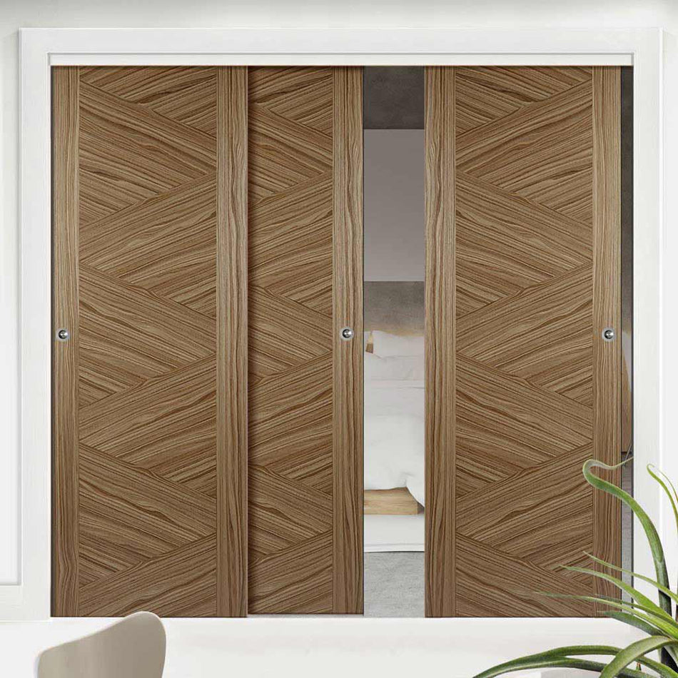 Bespoke Thruslide Zeus Walnut Flush Door - 3 Sliding Doors and Frame Kit - Prefinished