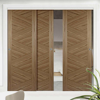 Image: Bespoke Thruslide Zeus Walnut Flush Door - 3 Sliding Doors and Frame Kit - Prefinished