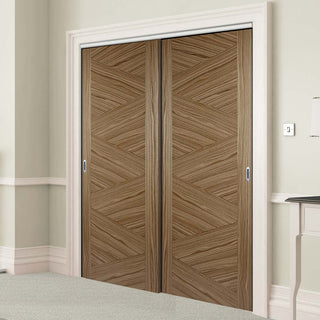 Image: Bespoke Thruslide Zeus Walnut Flush Door - 2 Sliding Doors and Frame Kit - Prefinished