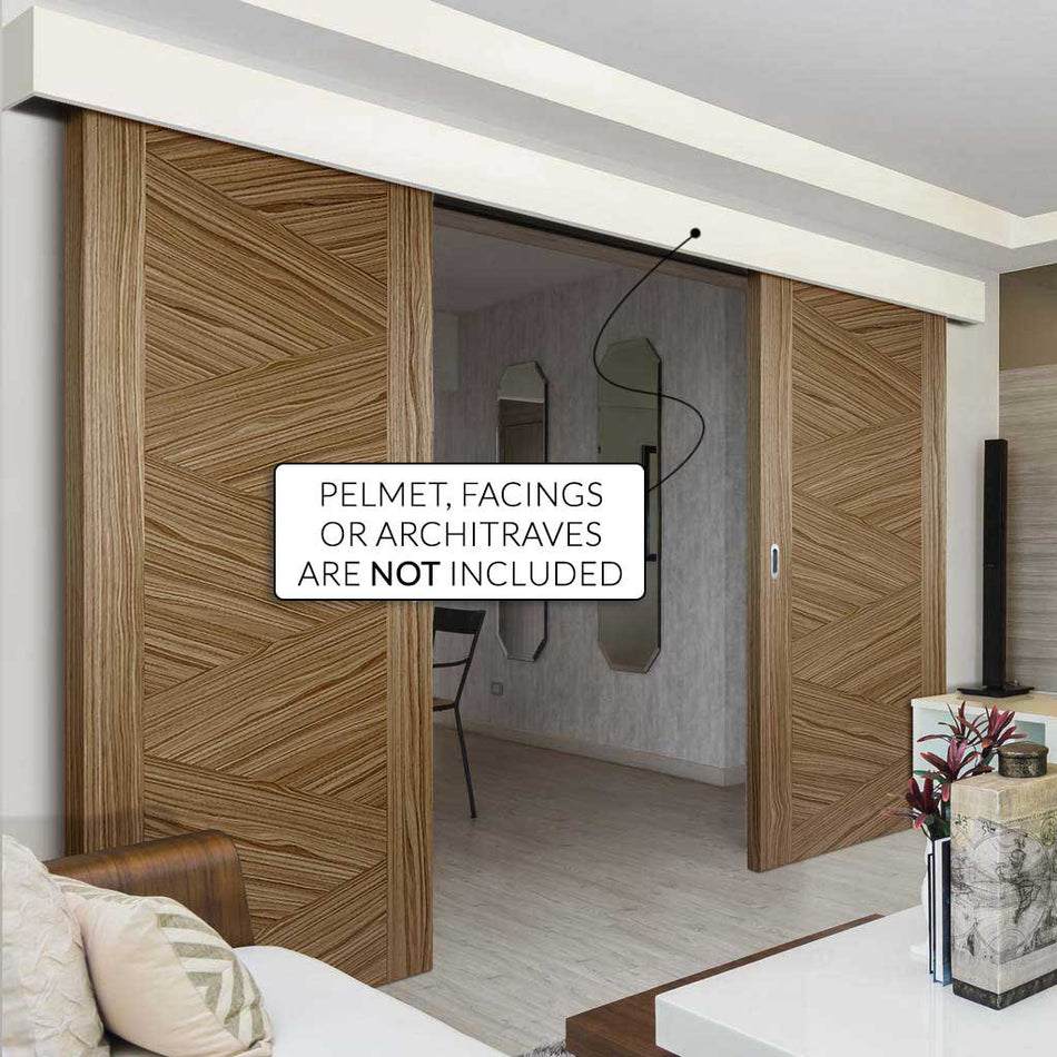 Bespoke Thruslide Surface Zeus Walnut Flush Door - Prefinished Sliding Double Door and Track Kit