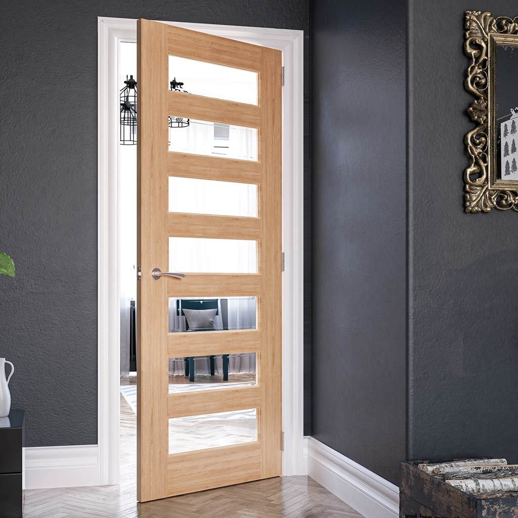 Bespoke Biarritz Oak Internal Door - Clear Bevelled Glass - Prefinished