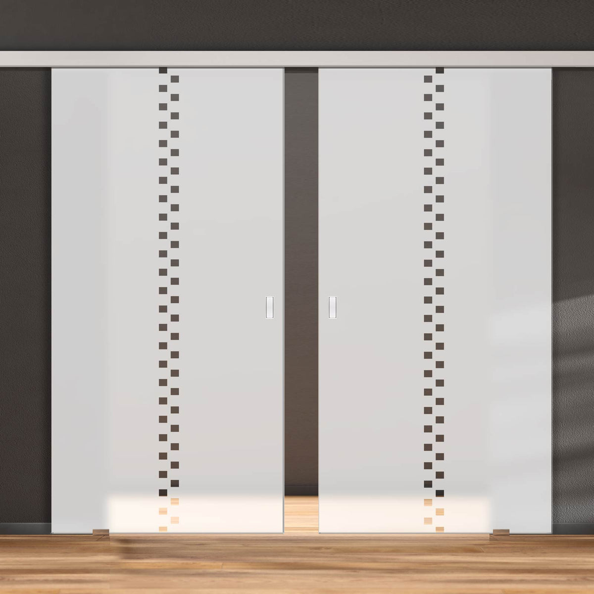 Double Glass Sliding Door - Bilston 8mm Obscure Glass - Clear Printed Design - Planeo 60 Pro Kit