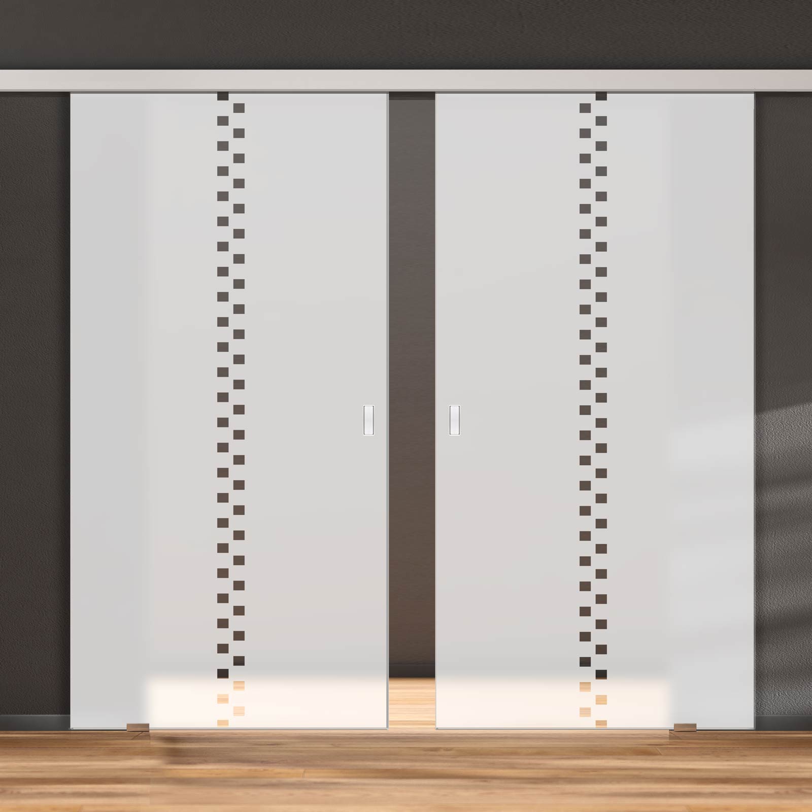 Double Glass Sliding Door - Bilston 8mm Obscure Glass - Clear Printed Design - Planeo 60 Pro Kit