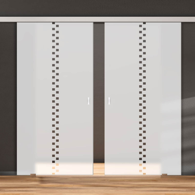 Double Glass Sliding Door - Bilston 8mm Obscure Glass - Clear Printed Design - Planeo 60 Pro Kit
