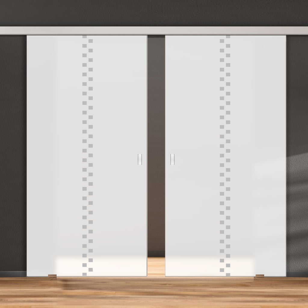 Double Glass Sliding Door - Bilston 8mm Obscure Glass - Obscure Printed Design - Planeo 60 Pro Kit