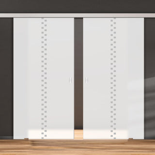Image: Double Glass Sliding Door - Bilston 8mm Obscure Glass - Obscure Printed Design - Planeo 60 Pro Kit