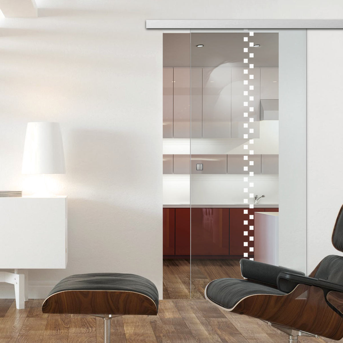 Single Glass Sliding Door - Bilston 8mm Clear Glass - Obscure Printed Design - Planeo 60 Pro Kit