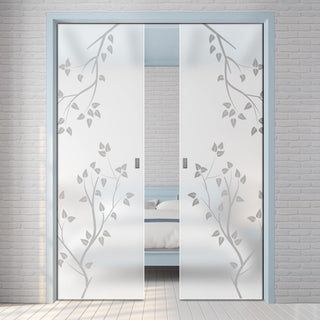 Image: Birch Tree 8mm Obscure Glass - Obscure Printed Design - Double Evokit Glass Pocket Door