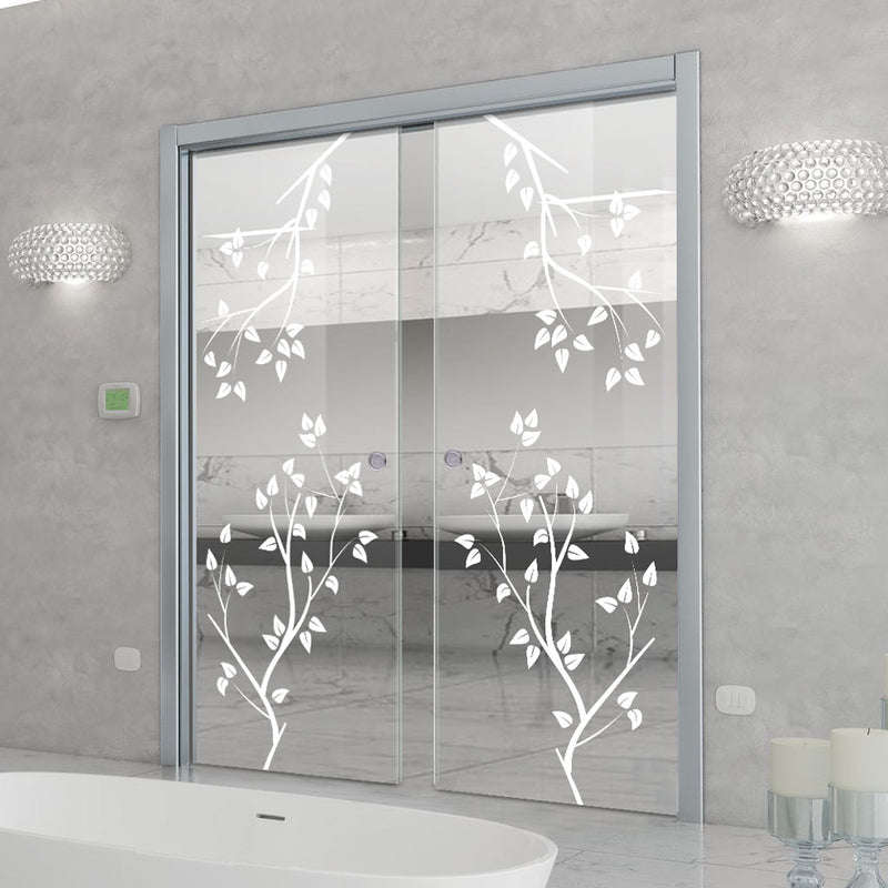 Birch Tree 8mm Clear Glass - Obscure Printed Design - Double Evokit Glass Pocket Door