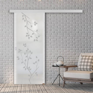 Image: Single Glass Sliding Door - Birch Tree 8mm Obscure Glass - Obscure Printed Design with Elegant Track