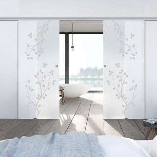 Image: Double Glass Sliding Door - Birch Tree 8mm Obscure Glass - Obscure Printed Design with Elegant Track