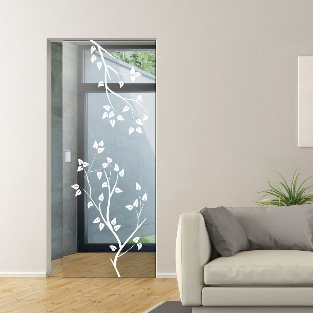 Birch Tree 8mm Clear Glass - Obscure Printed Design - Single Absolute Pocket Door