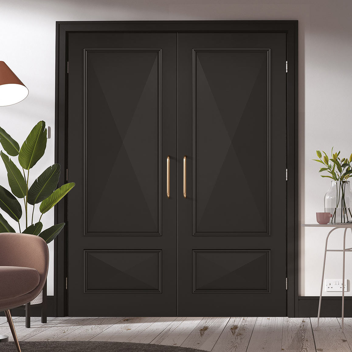 Knightsbridge 2 Panel Black Primed Door Pair - Raised Mouldings