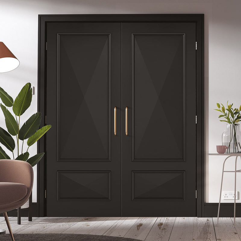 Knightsbridge 2 Panel Black Primed Door Pair - Raised Mouldings