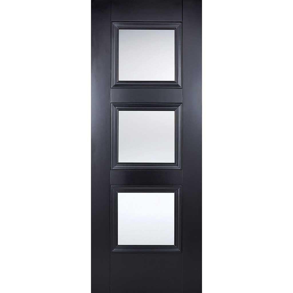 Three Sliding Doors and Frame Kit - Amsterdam Black Primed Door - Clear Glass - Unfinished