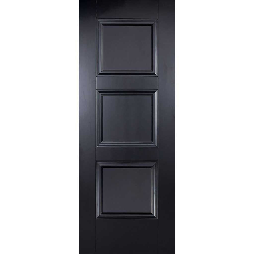 Double Sliding Door & Wall Track - Amsterdam 3 Panel Black Primed Doors - Unfinished