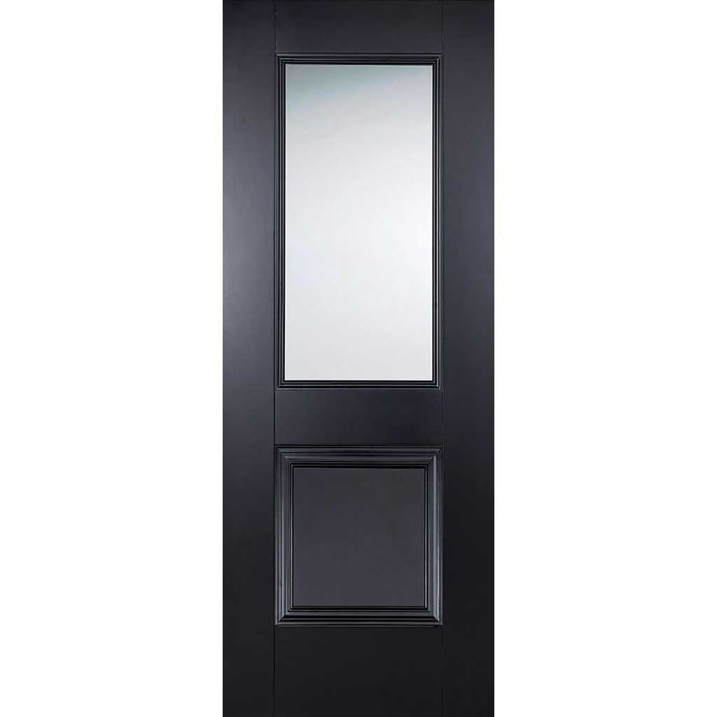 Double Sliding Door & Wall Track - Arnhem Black Primed Doors - Clear Glass - Unfinished
