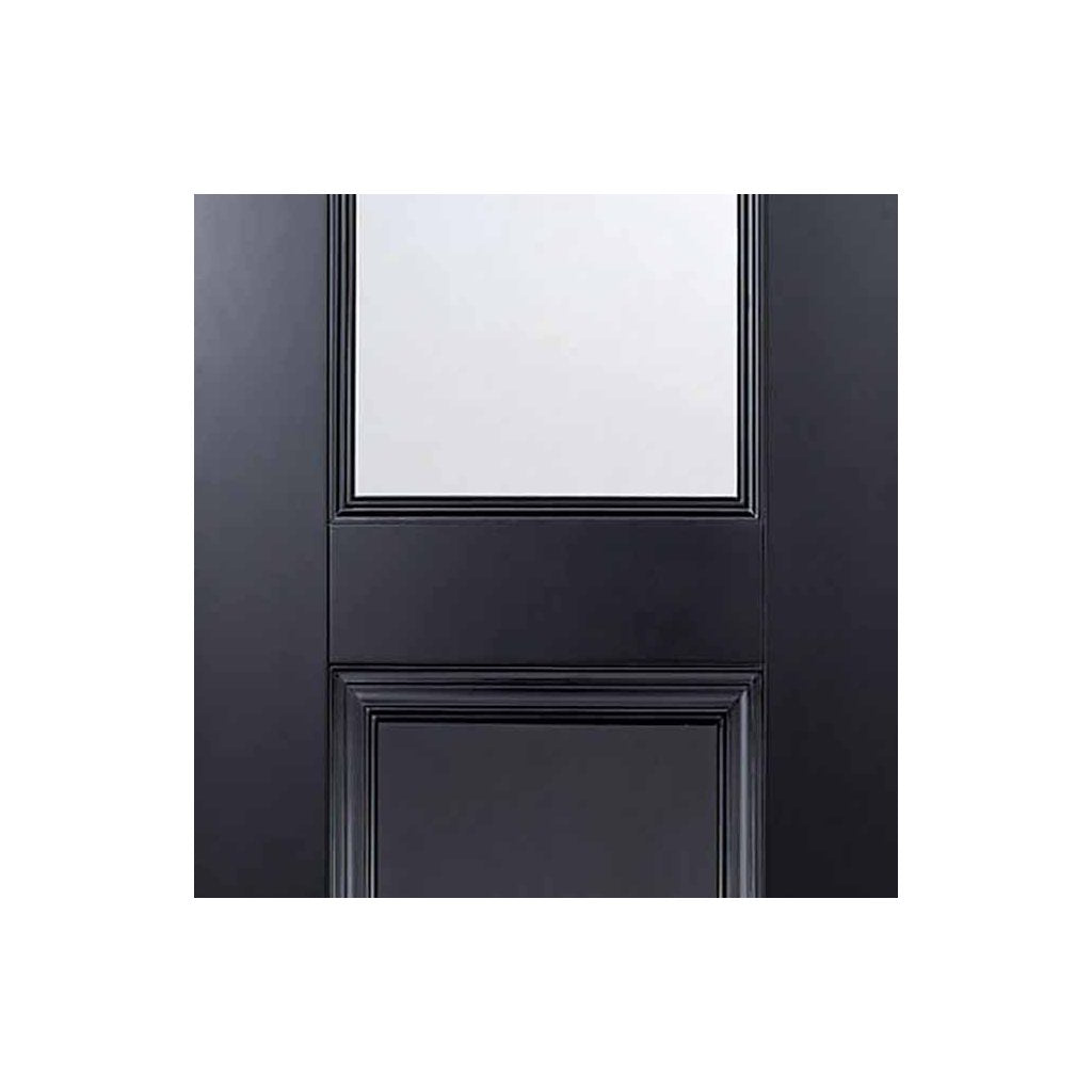 Double Sliding Door & Wall Track - Arnhem Black Primed Doors - Clear Glass - Unfinished