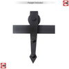 Black arrowhead track for sliding barn style doors on clear white background