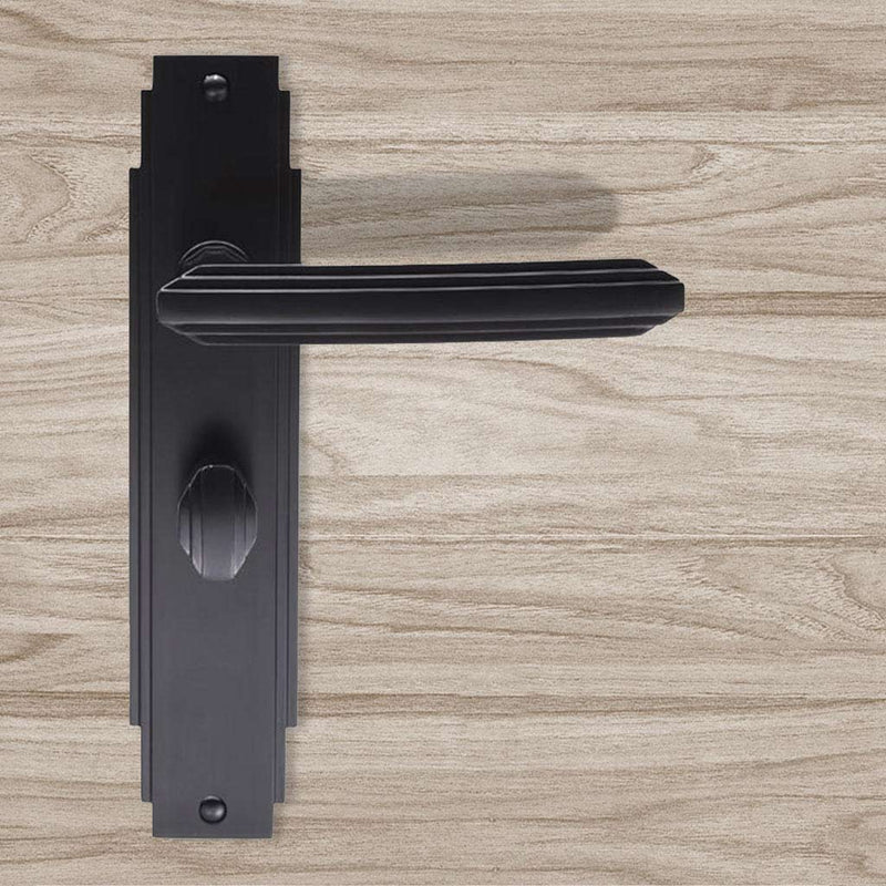 Art Deco ADR013 Bathroom Backplate Lever Lock Door Handles - Matt Black Finish