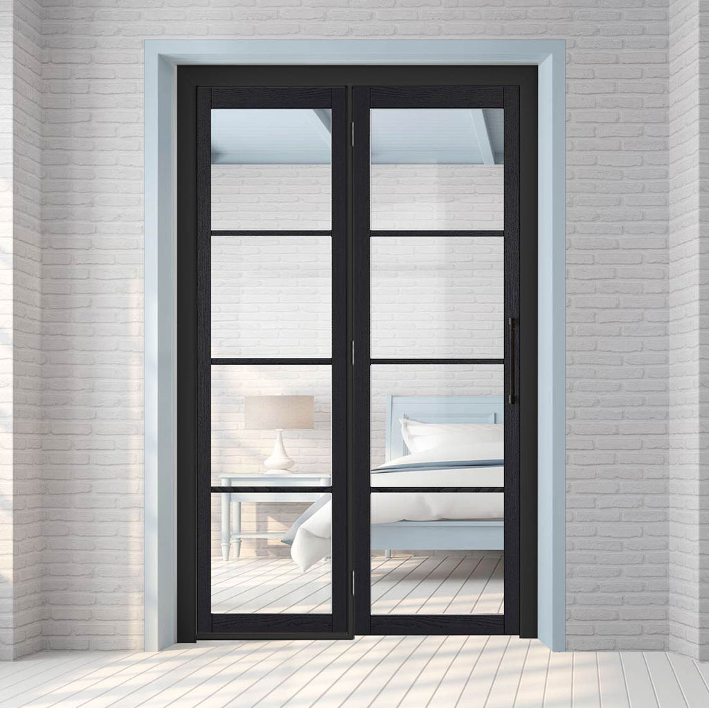 ThruEasi Room Divider - Soho 4 Pane Charcoal Clear Glass - Prefinished Door with Single Side