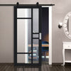Top Mounted Black Sliding Track & Solid Wood Door - Eco-Urban® Isla 6 Pane Solid Wood Door DD6429G Clear Glass - Shadow Black Premium Primed