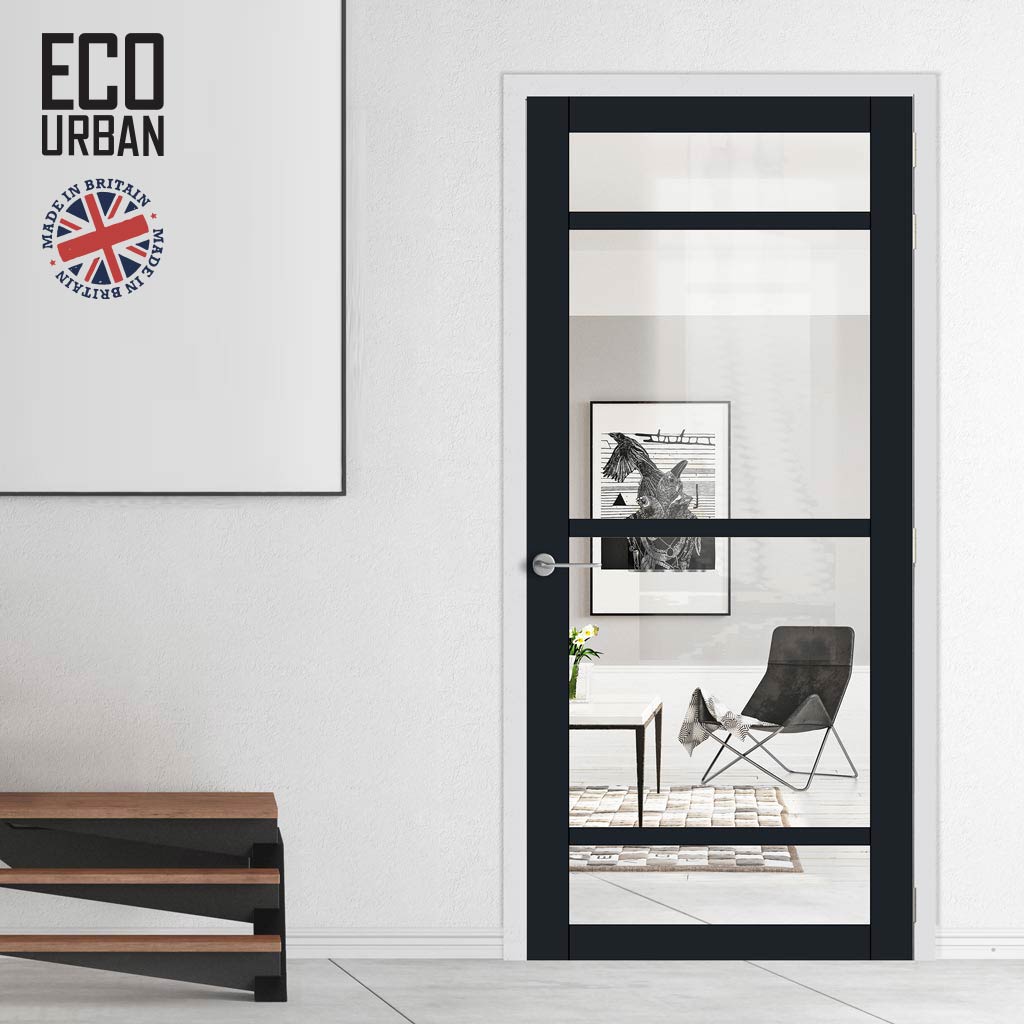 Handmade Eco-Urban Malvan 4 Pane Door DD6414G Clear Glass - Black Premium Primed