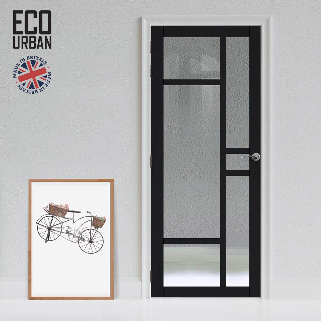 Handmade Eco-Urban Isla 6 Pane Solid Wood Internal Door UK Made DD6429G Clear Glass - Eco-Urban® Shadow Black Premium Primed