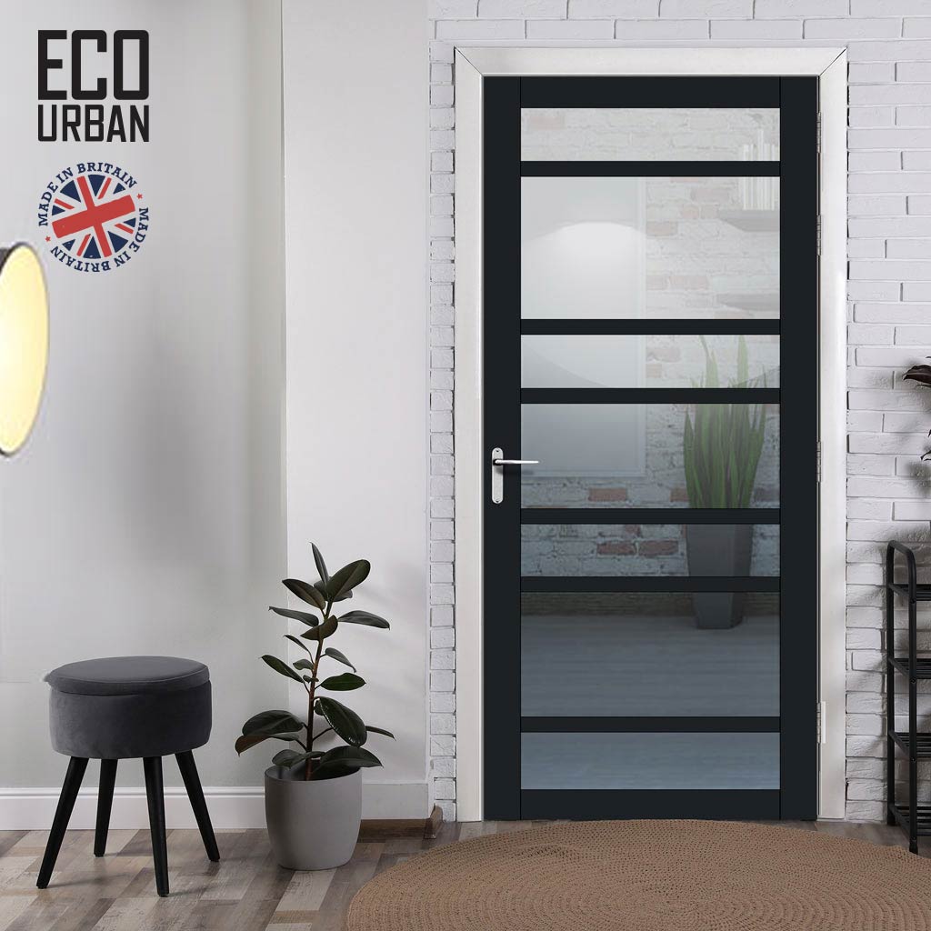 Handmade Eco-Urban Metropolitan 7 Pane Solid Wood Internal Door UK Made DD6405G Clear Glass - Eco-Urban® Shadow Black Premium Primed