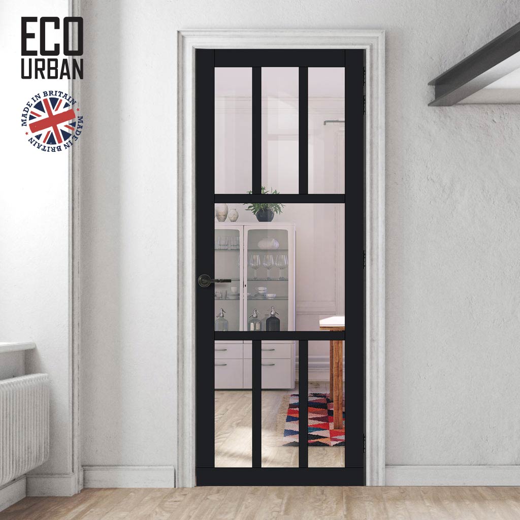 Handmade Eco-Urban Queensland 7 Pane Solid Wood Internal Door UK Made DD6424G Clear Glass - Eco-Urban® Shadow Black Premium Primed
