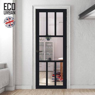 Image: Handmade Eco-Urban Queensland 7 Pane Solid Wood Internal Door UK Made DD6424G Clear Glass - Eco-Urban® Shadow Black Premium Primed