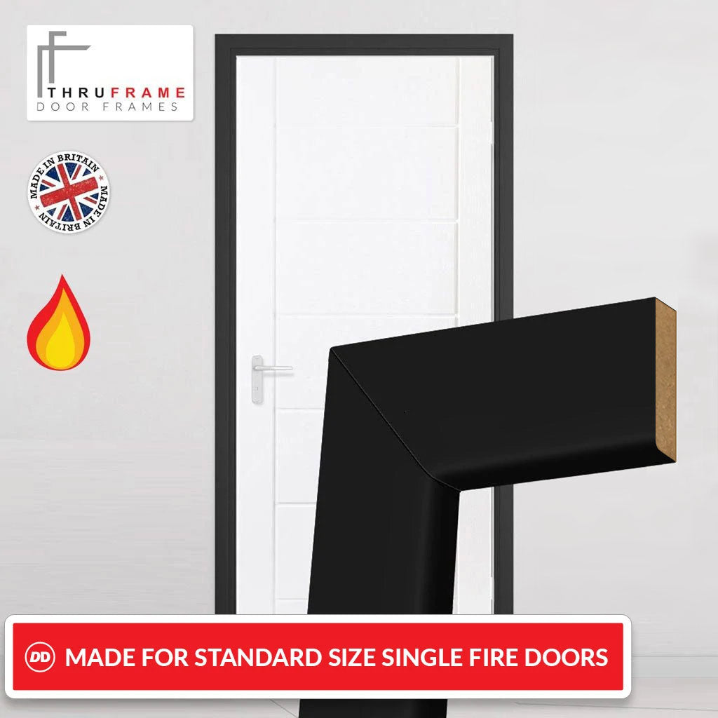 Made to Size Single Interior Black Primed MDF Frame and Simple Architrave Set - For 30 Minute Fire Doors