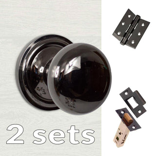 Image: Two Pack Harrogate Mushroom Old English Mortice Knob Black Nickel Combo Handle Pack