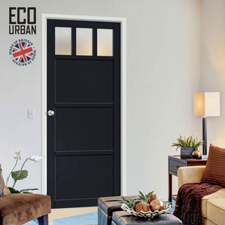 Image: Handmade Eco-Urban Lagos 3 Pane 3 Panel Solid Wood Internal Door UK Made DD6427G Clear Glass - Eco-Urban® Shadow Black Premium Primed